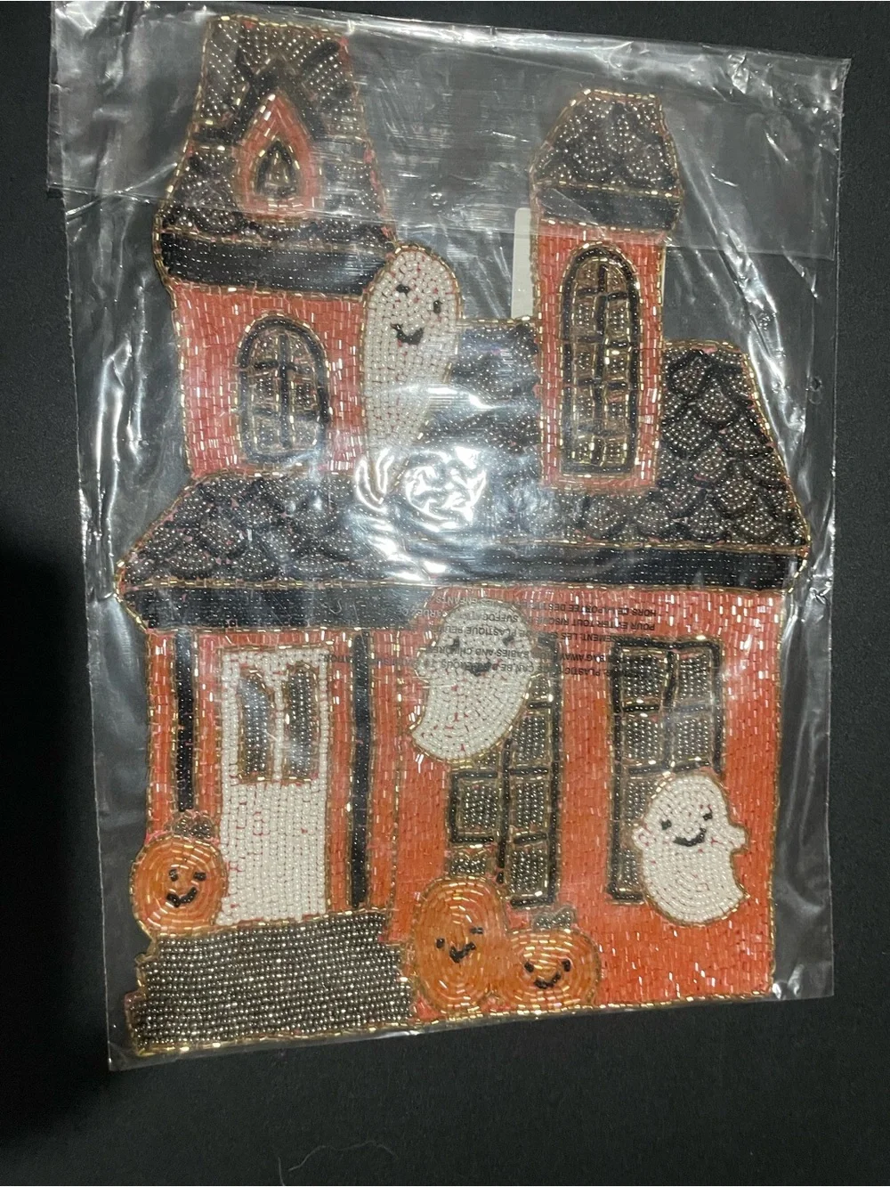 Handcrafted Beaded Haunted House Halloween placemats charger